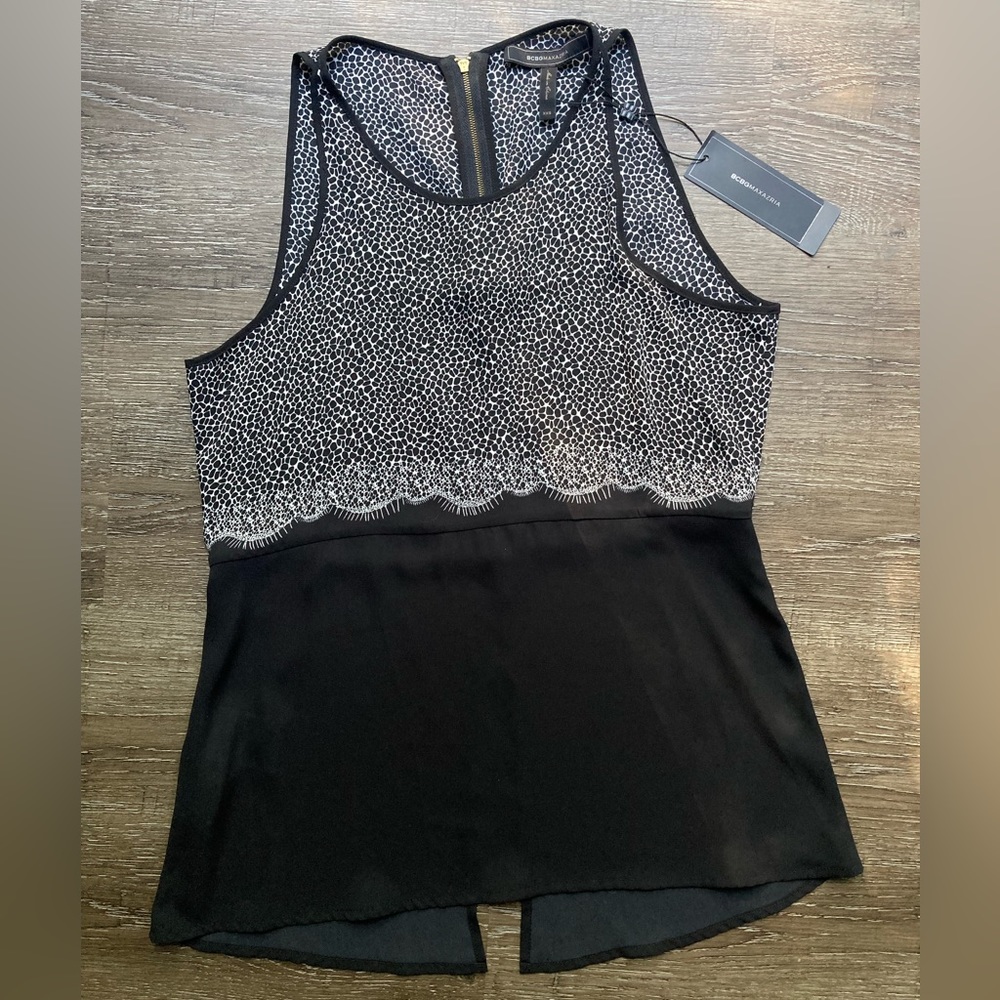 BCBGMAXAZRIA Black Animal Print Blouse Size XXS